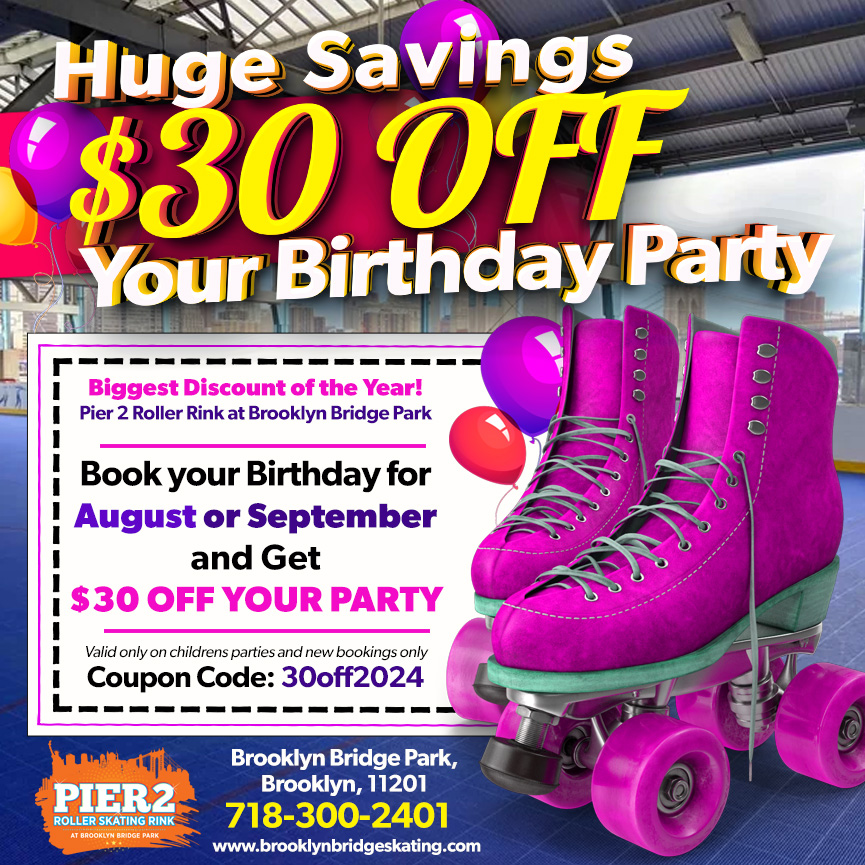 Kids Birthday Party with $30 OFF in Aug or Sept 2024 at Brooklyn Bridge Skating